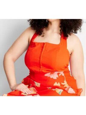 Future Collective Red Cotton Blend Halter Top Size 3X NWT